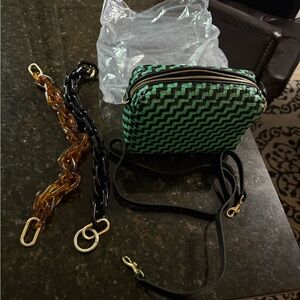 Clare V Mid Sac with black leather crossbody strap